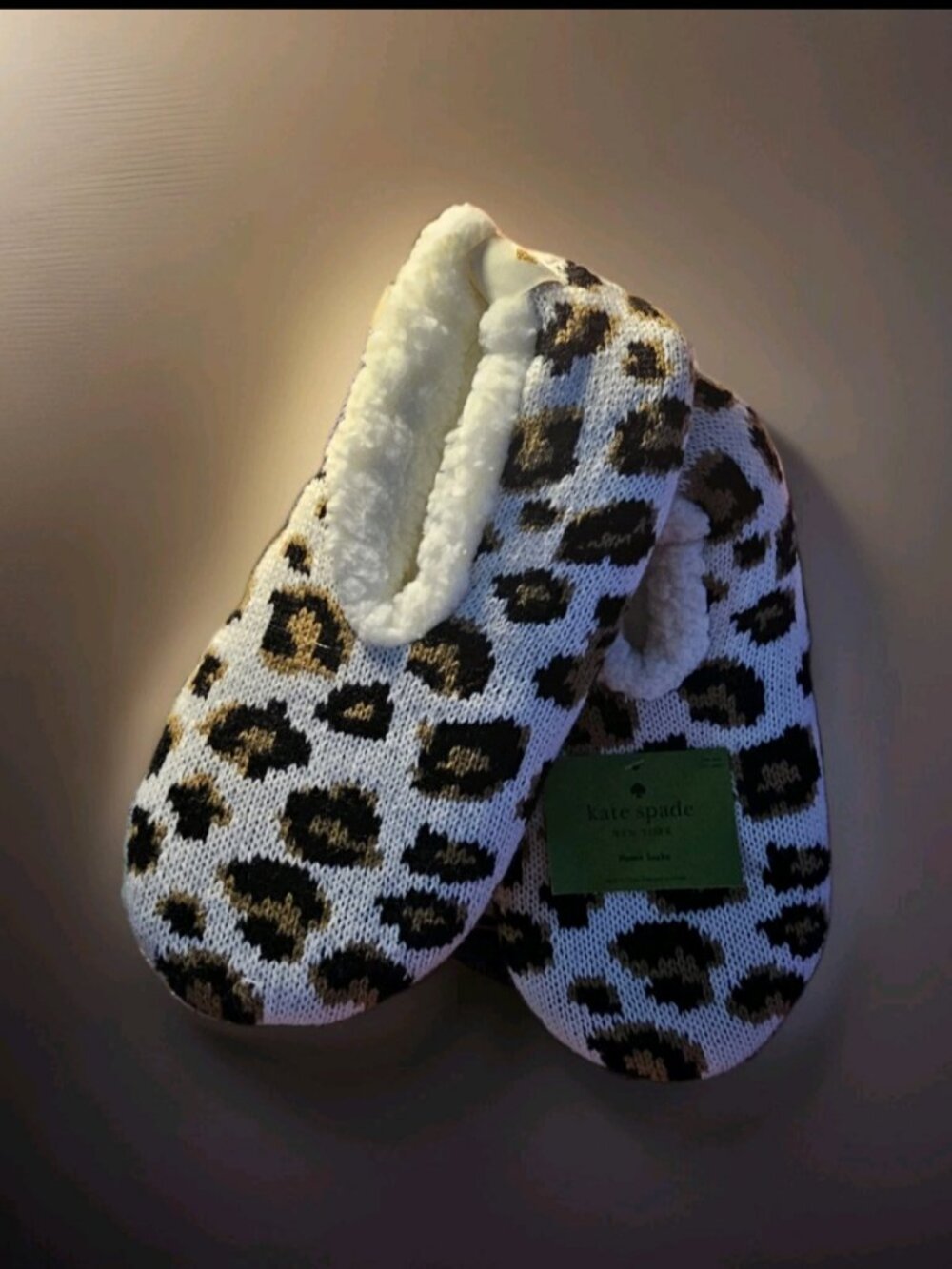Kate Spade Leopard Knit Sherpa Lined Slipper Socks Size 4-10
